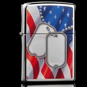 Зажигалка Zippo 28291 Flag And Dog Tags High Polish Chrome (зеркальный хром, рисунок армейских жетонов на фоне флага США)