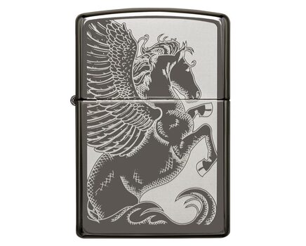 Купите зажигалку Zippo 28802 2-Sided Pegasus Black Ice (тонированный цирконием зеркальный хром, гравировка Пегаса с обеих сторон, орнамент) в интернет-магазине